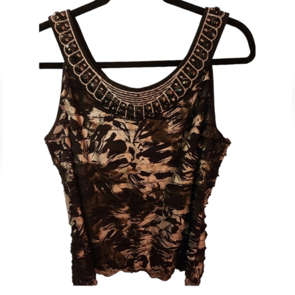 Black dressy tank with jeweled neckline